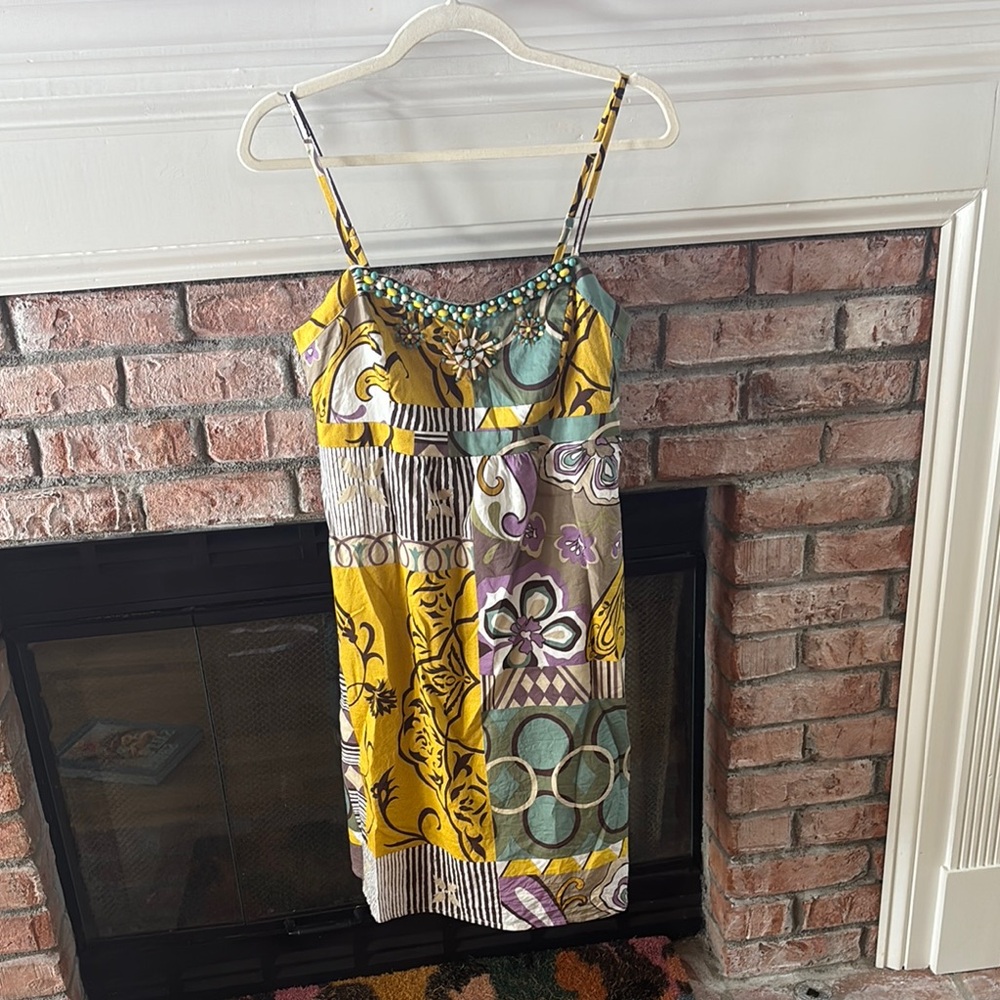 CAbi Beaded Dress with Turquoise and Yellow Accents sz 6 - Picture 4 of 11